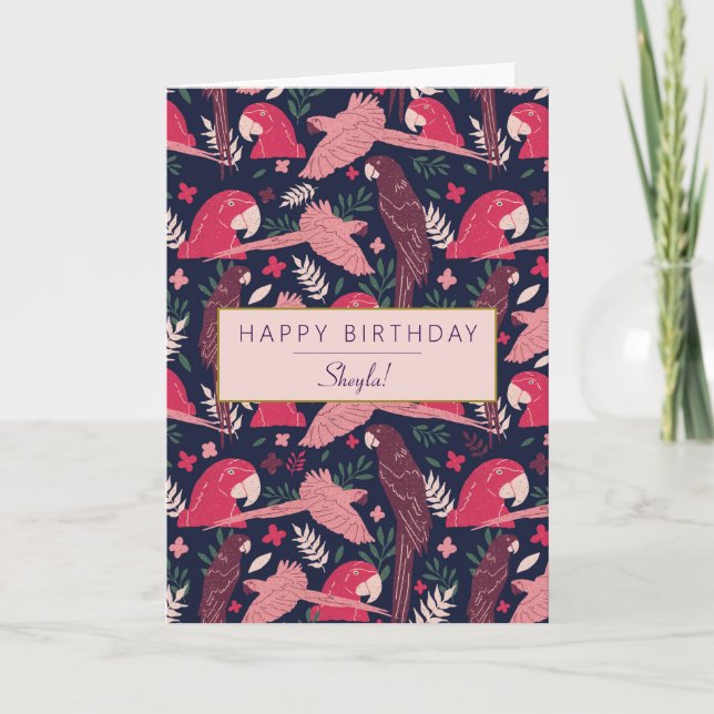 Tropical Ara Parrot Pattern Personalized Birthday  Kort (Framsida)