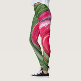 Tropical Australian Protea Grönt Red White Swirl Leggings