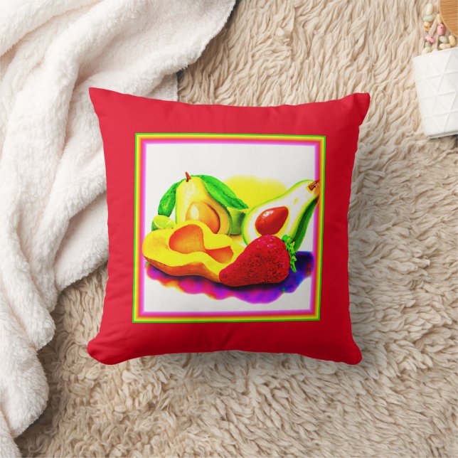 Tropical Avocado, Strawberry och Mango. Köp nu Kudde (Filt)