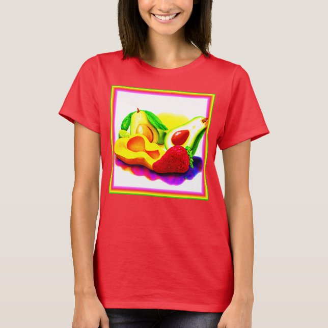 Tropical Avocado, Strawberry och Mango. Köp nu T Shirt (Framsida)