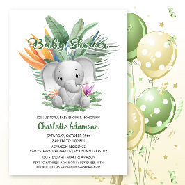 Tropical Baby Elephant Baby Shower Inbjudningar