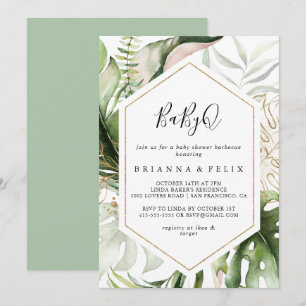 Tropical BabyQ Baby Shower Barbecue i Guld, geomet Inbjudningar