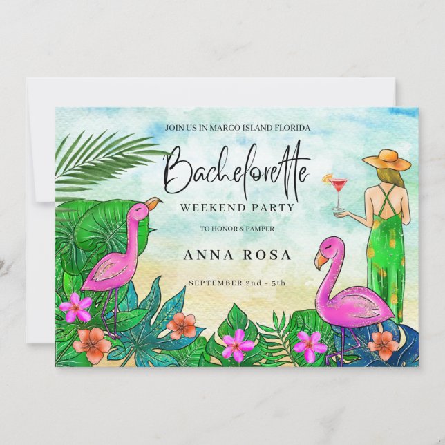 *~* Tropical Bachelorette Girls Helg AR28 Inbjudningar (Framsida)
