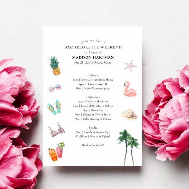 Tropical Bachelorette Helg Itinerary Inbjudningar (Skapare uppladdad)