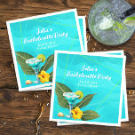 Tropical Bachelorette Party Blue Waves Pappersservett<br><div class="desc">Tropical bachelorette party napkins.  Unique and memorable,  aqua blue waves background,  with blue margarita cocktail design.  Banana leaves,  hibiscus flower and seashells complete the image.  Add her name with "bachelorette party" or other (bridal shower),  along with date and location of event.</div>