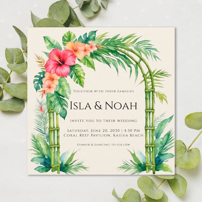 Tropical Bamboo Arch Coastal Floral Wedding Inbjudningar (Skapare uppladdad)