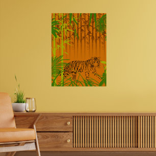 Tropical Bamboo och Leopard Poster