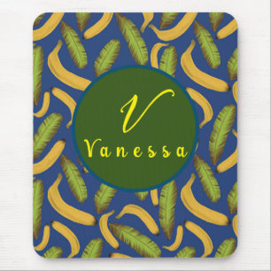 Tropical Banana Blue Löv Monogram Musmatta