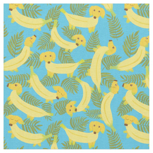 Tropical Banana Hundar Cute Patterned Tyg (Närbild)