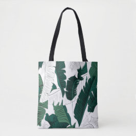 Tropical Banana Leaf Pattern Tote Bag: Dark Green  Tygkasse