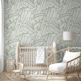 Tropical Banana Löv Line Art Sage Grönt