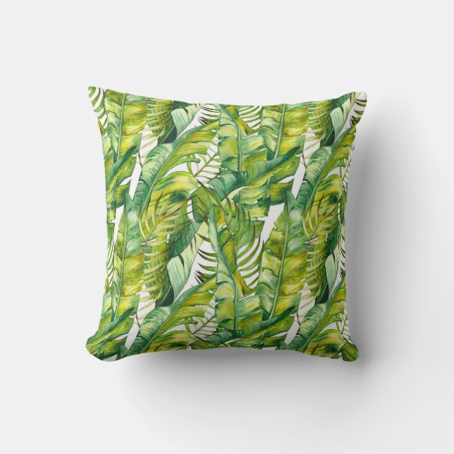 Tropical Banana Löv Watercolor Mönster Kudde (Framsida)
