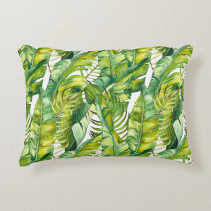 Tropical Banana Löv Watercolor Mönster Prydnadskudde