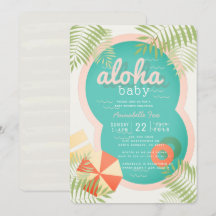 Tropical Bassäng Beige Aloha Baby Shower-inbjudan