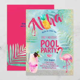 Tropical BASSÄNG PARTY Flamingo Pineapple Aloha Lu Inbjudningar