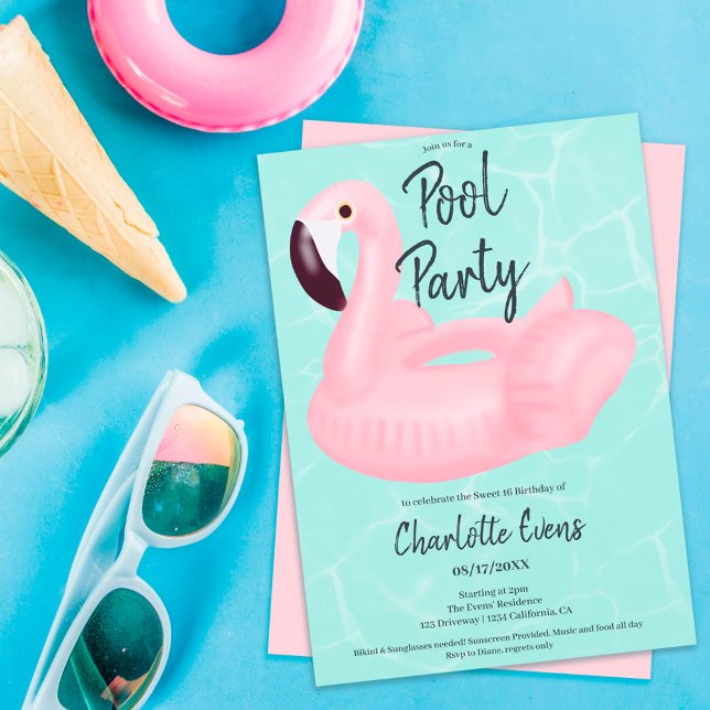 Tropical bassäng party rosa flamingo Sweet 16 Inbjudningar (Skapare uppladdad)