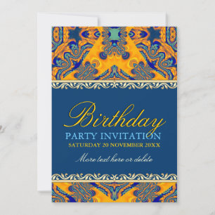 Tropical Batik Orange Blue Birthday Inbjudan