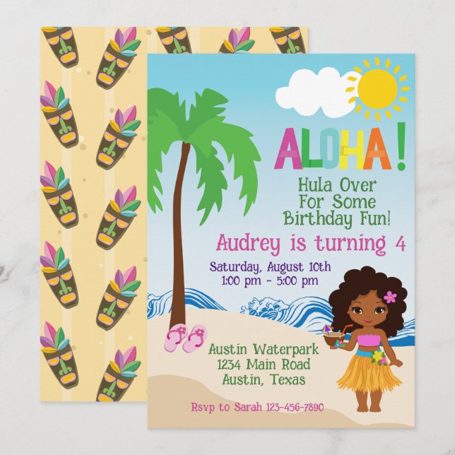 Tropical Beach Aloha Luau Birthday-inbjudan Inbjudningar (Fram/baksida)