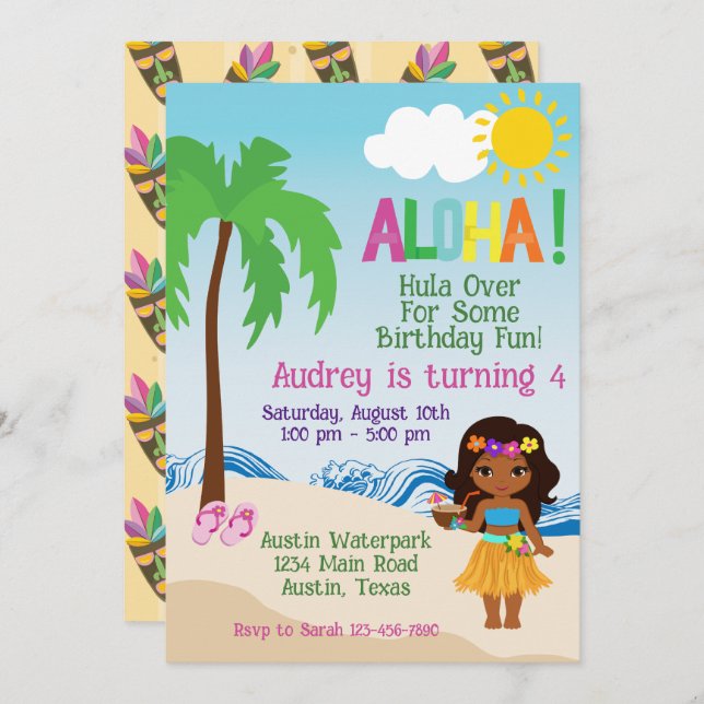 Tropical Beach Aloha Luau Birthday-inbjudan Inbjudningar (Fram/baksida)