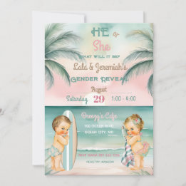Tropical Beach Baby Gender Reveal Blush Sage Inbjudningar
