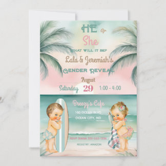 Tropical Beach Baby Gender Reveal Blush Sage Inbjudningar