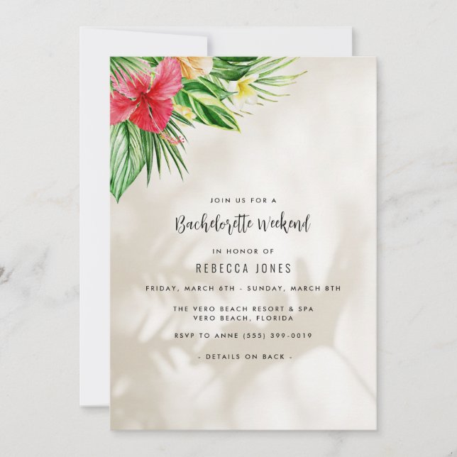 Tropical Beach Bachelorette Helg Getaway Inbjudningar (Framsida)