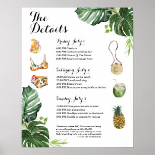 Tropical Beach Bachelorette Helg Itinerary Poster