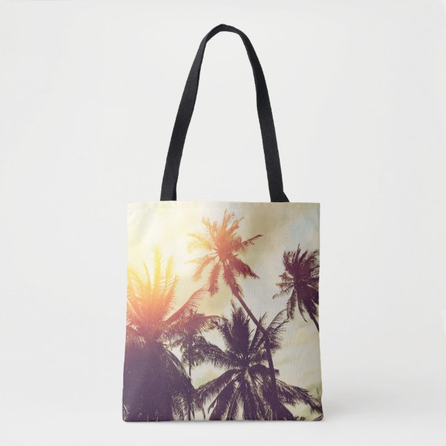 Tropical beach background with palm trees silhouet tygkasse (Framsida)