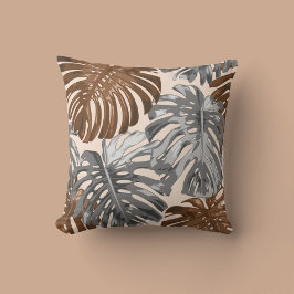 Tropical Beach Brown Grått Jungle Lövs Boho Kudde