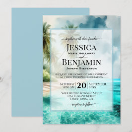 Tropical Beach Coastal Watercolor Stylish Wedding Inbjudningar