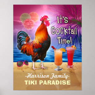 Tropical Beach Cocktail Pub Funny Tupp Chicken Poster