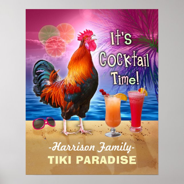 Tropical Beach Cocktail Pub Funny Tupp Chicken Poster (Framsidan)