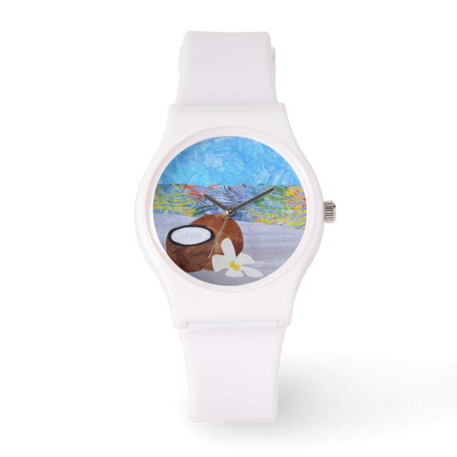 Tropical Beach Coconut Plumeria Flower Watch Armbandsur (Framsida)