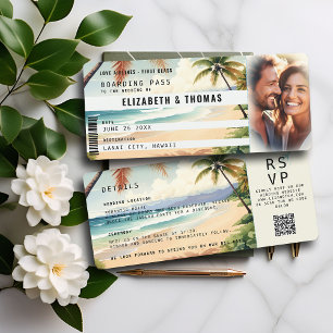 Tropical Beach Destination Boarding Pass Wedding Inbjudningar