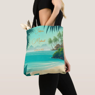 Tropical Beach Destination Newlyweds Bröllop Gift Tygkasse