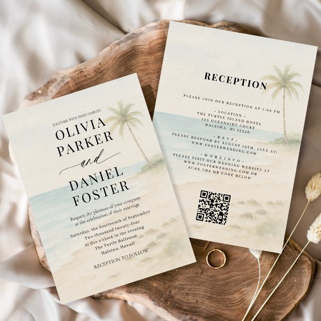 Tropical Beach Destination QR Code Wedding  Inbjudningar (Skapare uppladdad)