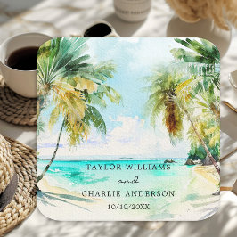 Tropical Beach Destination Wedding Underlägg Papper Kvadrat