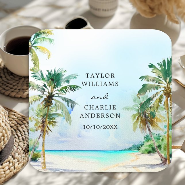 Tropical Beach Destination Wedding Underlägg Papper Kvadrat (Skapare uppladdad)