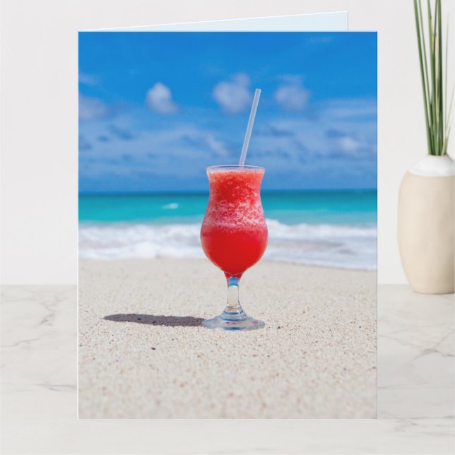 TROPICAL BEACH DRINK BIRTHDAY GREETING CARD TACK KORT (Framsida)