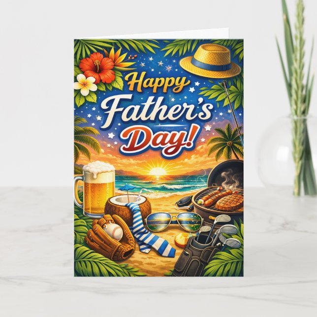 Tropical Beach Fathers Day Helgkort (Framsida)