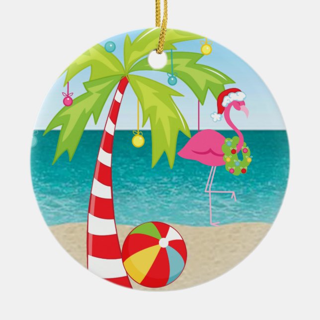 Tropical Beach Flamingo Handflatan jul Ornament (Framsidan)