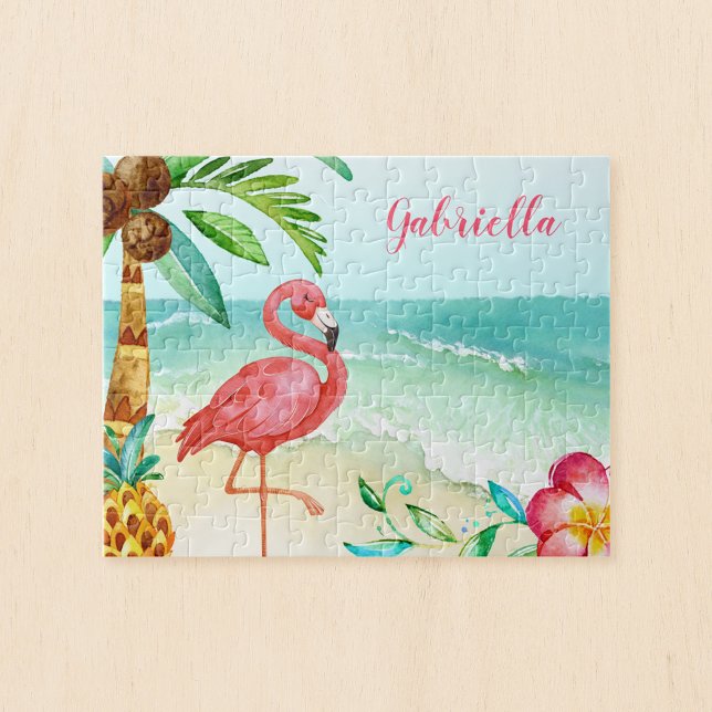 Tropical Beach Flamingo Personlig Kids Pussel (Skapare uppladdad)