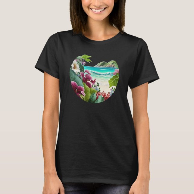 Tropical Beach Flowers Blommigt Island Paradise T Shirt (Framsida)