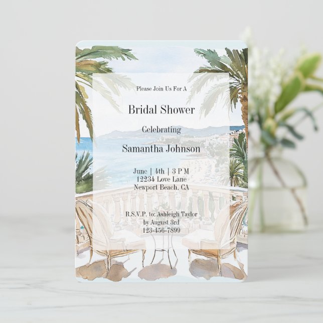 Tropical Beach French Riviera Bridal Shower Inbjudningar (Stående Fram)