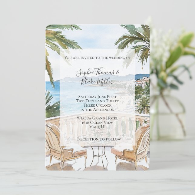 Tropical Beach French Riviera Wedding Inbjudningar (Stående Fram)