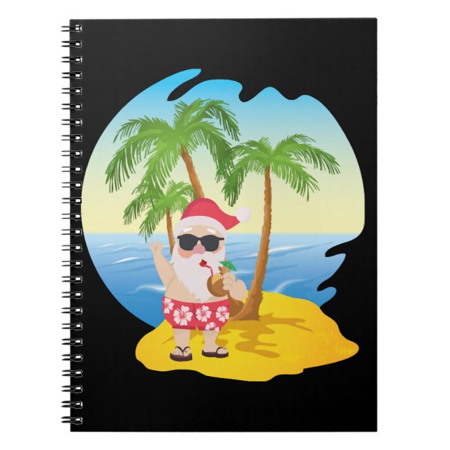 Tropical Beach Funny Jultomten Anteckningsbok (Framsidan)