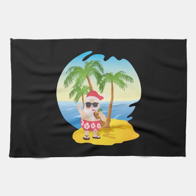 Tropical Beach Funny Jultomten Kökshandduk (Horisontell)