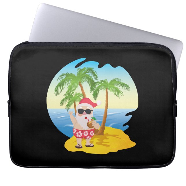 Tropical Beach Funny Jultomten Laptop Fodral (Framsidan)