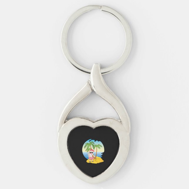 Tropical Beach Funny Jultomten Twisted Heart Silverfärgad Nyckelring (Framsidan)