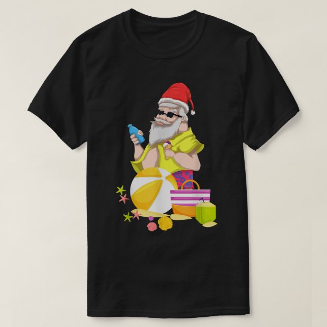 Tropical Beach Funny Santa Hawaii Sommjuljul T Shirt (Design framsida)